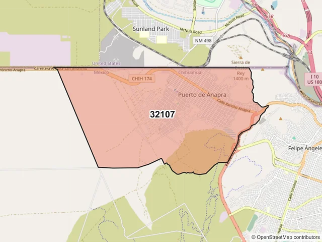 Mapa del código postal 32107, Juárez, Chihuahua