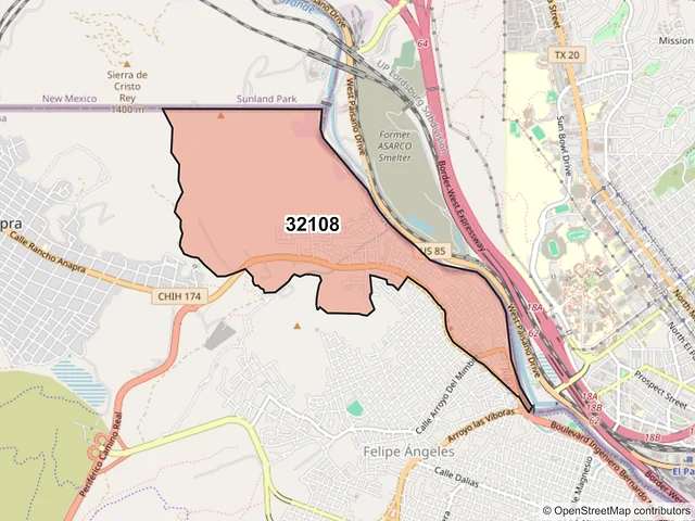 Mapa del código postal 32108, Juárez, Chihuahua