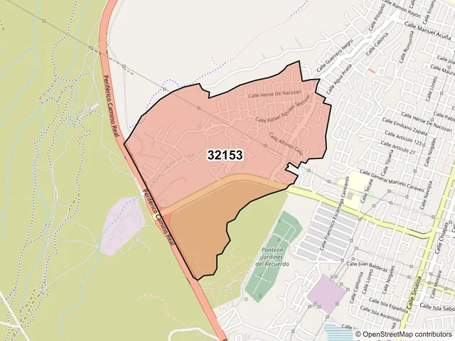 Mapa del código postal 32153, Juárez, Chihuahua