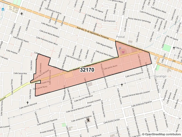 Mapa del código postal 32170, Juárez, Chihuahua