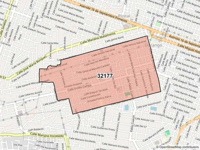 Mapa del código postal 32177, Juárez, Chihuahua