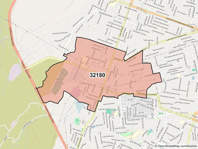 Mapa del código postal 32180, Juárez, Chihuahua
