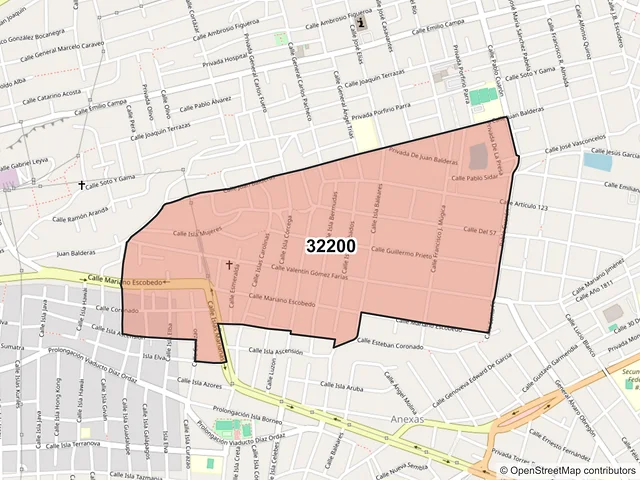 Mapa del código postal 32200, Juárez, Chihuahua