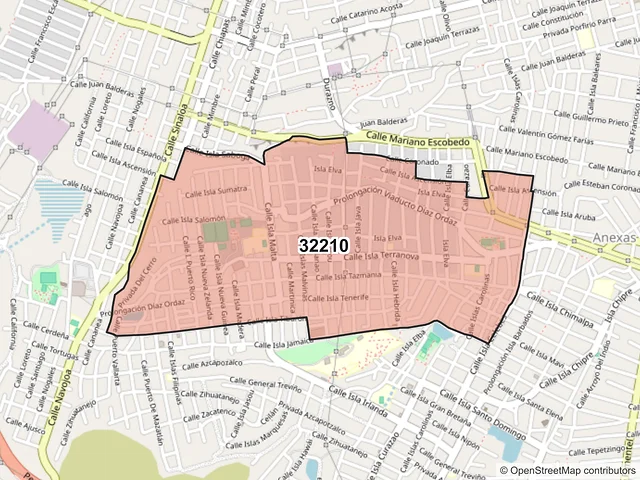 Mapa del código postal 32210, Juárez, Chihuahua
