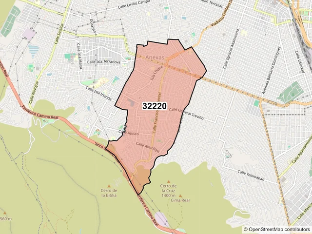 Mapa del código postal 32220, Juárez, Chihuahua