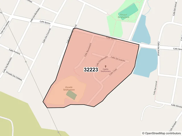 Mapa del código postal 32223, Juárez, Chihuahua