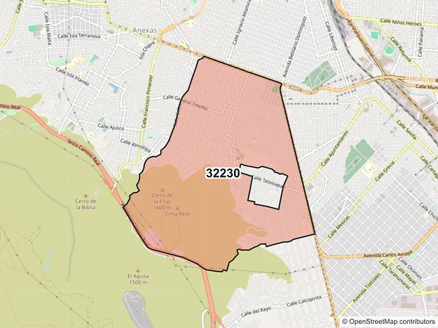 Mapa del código postal 32230, Juárez, Chihuahua