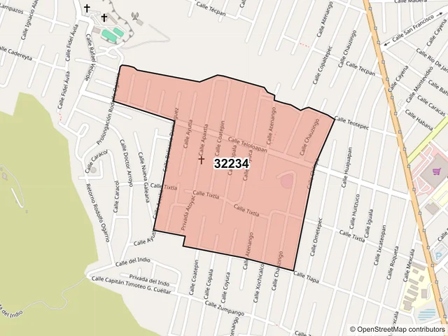 Mapa del código postal 32234, Juárez, Chihuahua