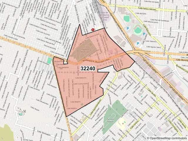 Mapa del código postal 32240, Juárez, Chihuahua
