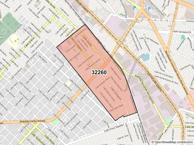 Mapa del código postal 32260, Juárez, Chihuahua