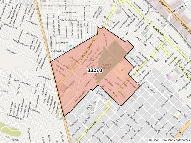 Mapa del código postal 32270, Juárez, Chihuahua