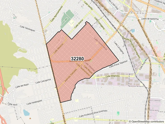 Mapa del código postal 32280, Juárez, Chihuahua