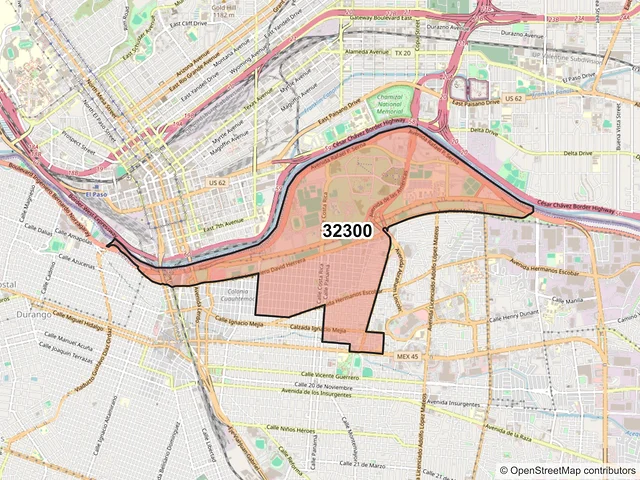 Mapa del código postal 32300, Juárez, Chihuahua