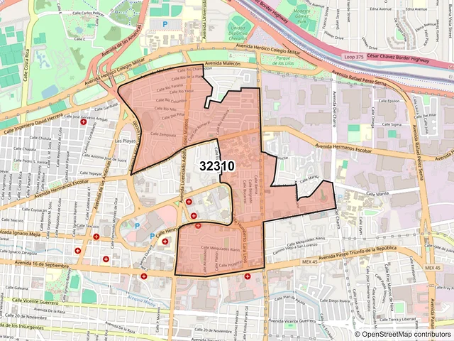Mapa del código postal 32310, Juárez, Chihuahua