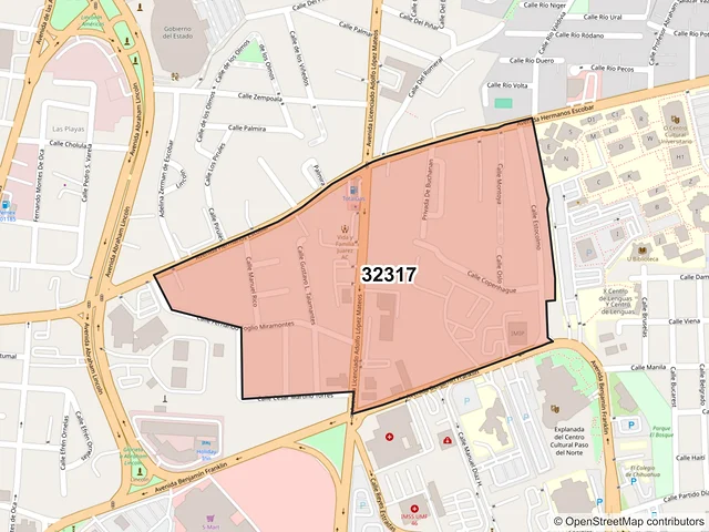 Mapa del código postal 32317, Juárez, Chihuahua