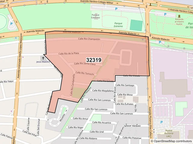 Mapa del código postal 32319, Juárez, Chihuahua