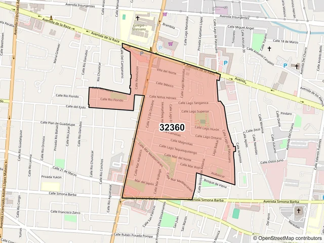 Mapa del código postal 32360, Juárez, Chihuahua