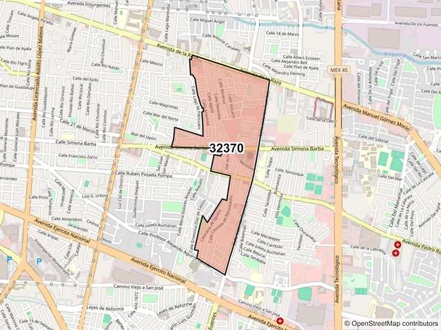 Mapa del código postal 32370, Juárez, Chihuahua