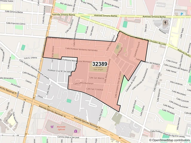 Mapa del código postal 32389, Juárez, Chihuahua