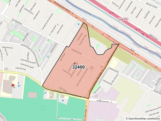 Mapa del código postal 32400, Juárez, Chihuahua