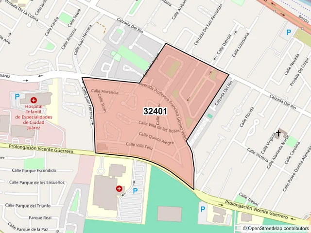 Mapa del código postal 32401, Juárez, Chihuahua