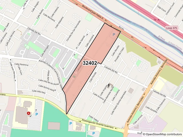 Mapa del código postal 32402, Juárez, Chihuahua