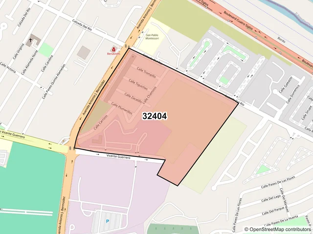 Mapa del código postal 32404, Juárez, Chihuahua