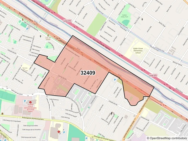 Mapa del código postal 32409, Juárez, Chihuahua