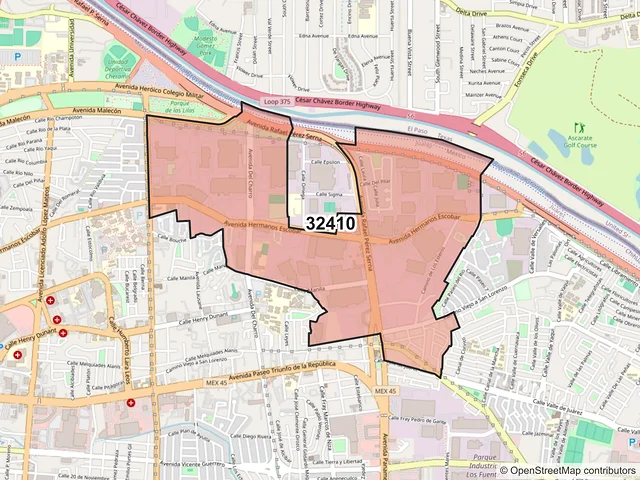 Mapa del código postal 32410, Juárez, Chihuahua