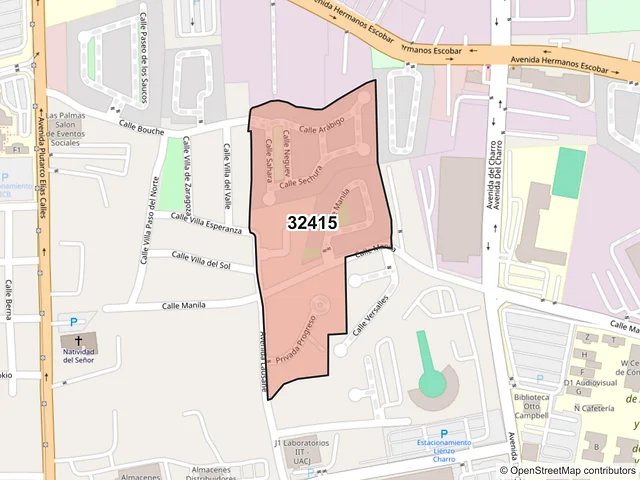 Mapa del código postal 32415, Juárez, Chihuahua