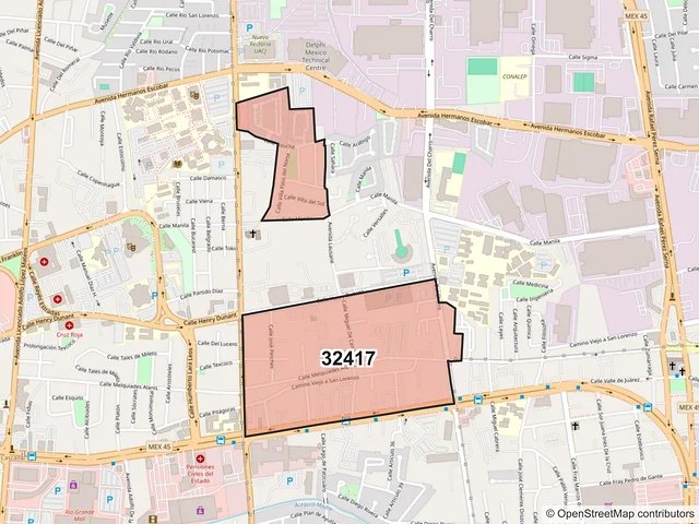 Mapa del código postal 32417, Juárez, Chihuahua