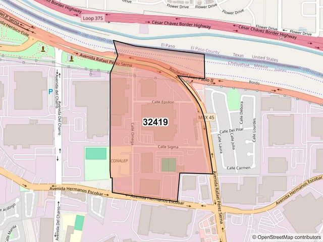 Mapa del código postal 32419, Juárez, Chihuahua