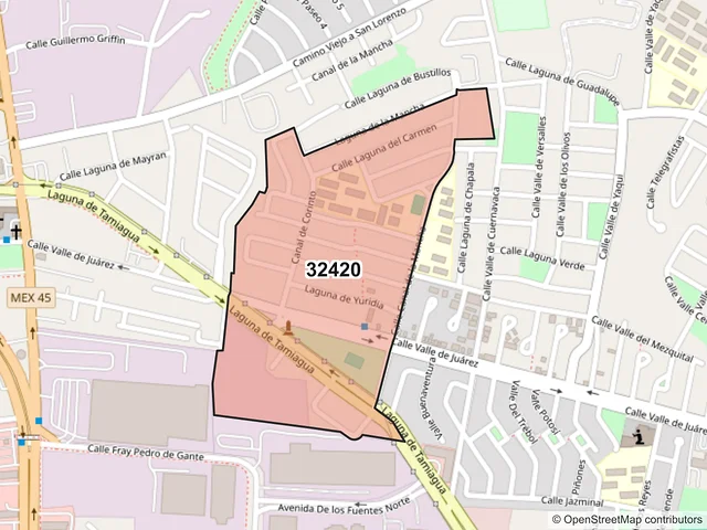 Mapa del código postal 32420, Juárez, Chihuahua