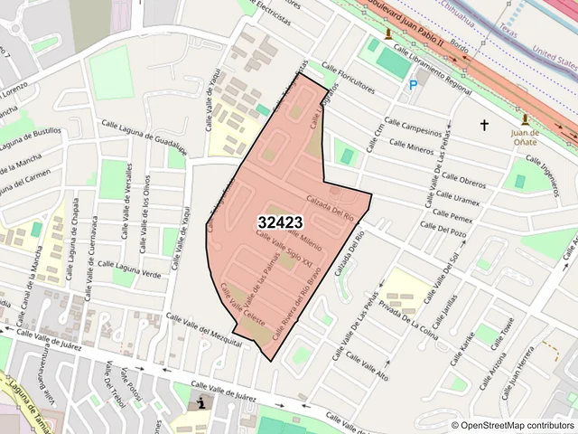 Mapa del código postal 32423, Juárez, Chihuahua
