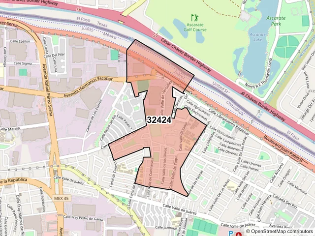 Mapa del código postal 32424, Juárez, Chihuahua