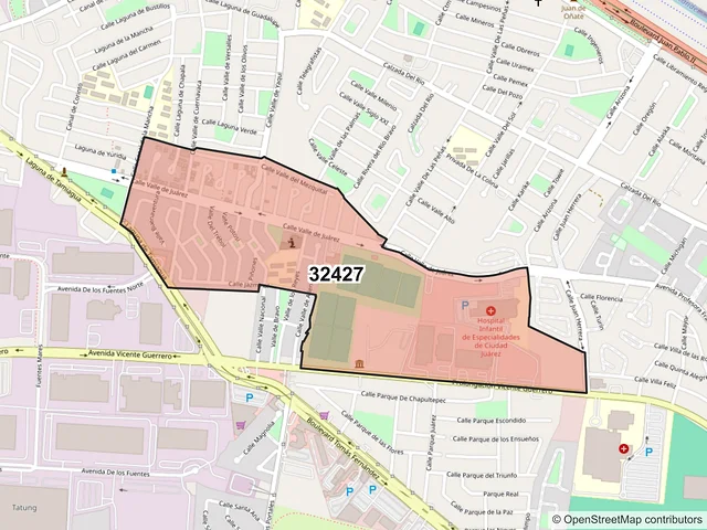 Mapa del código postal 32427, Juárez, Chihuahua