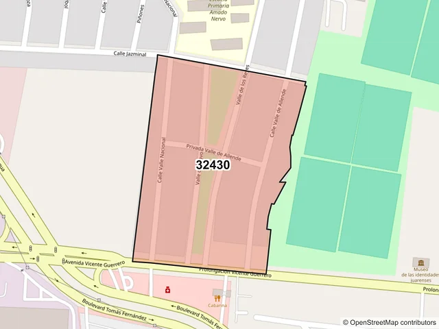 Mapa del código postal 32430, Juárez, Chihuahua