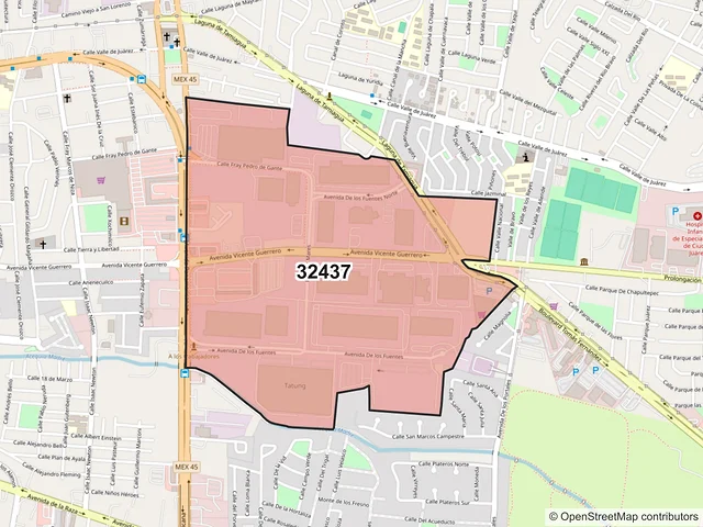 Mapa del código postal 32437, Juárez, Chihuahua