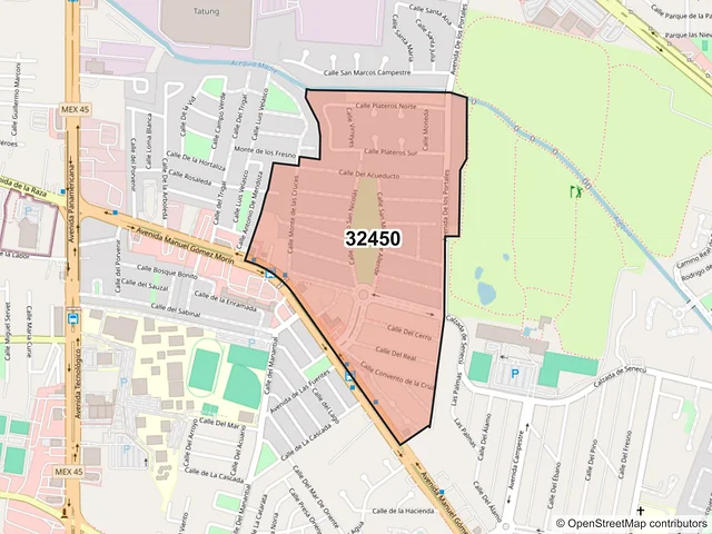 Mapa del código postal 32450, Juárez, Chihuahua