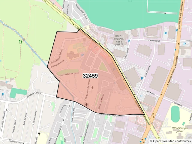 Mapa del código postal 32459, Juárez, Chihuahua