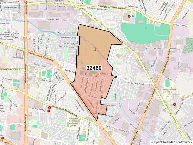 Mapa del código postal 32460, Juárez, Chihuahua