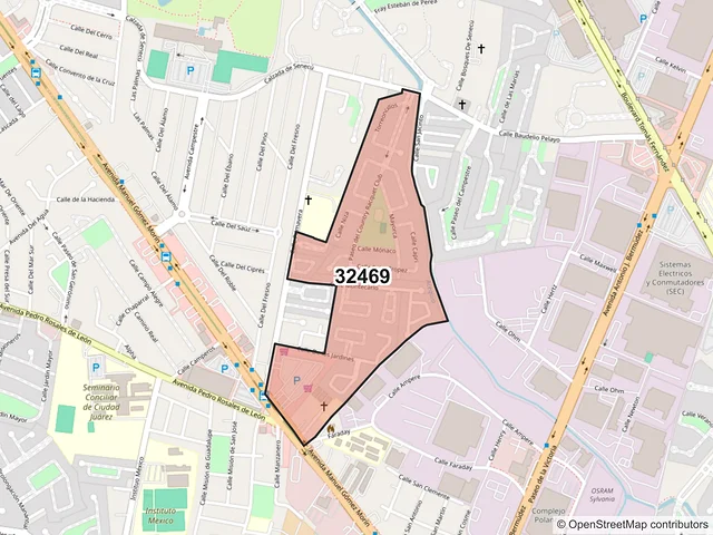 Mapa del código postal 32469, Juárez, Chihuahua