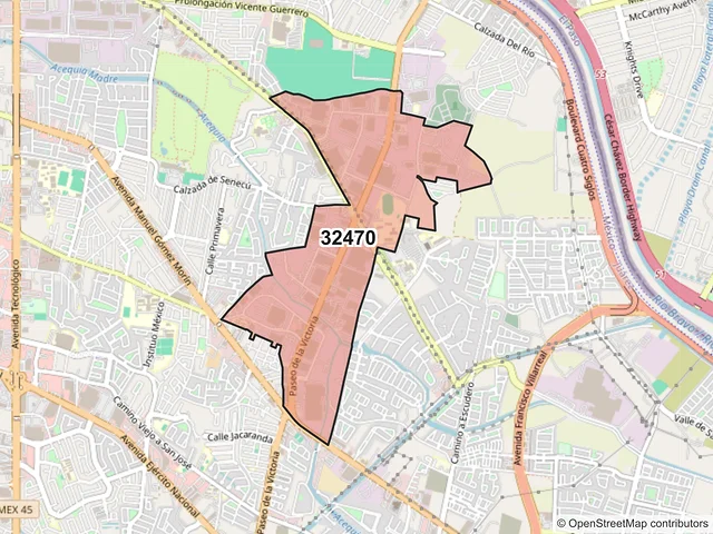 Mapa del código postal 32470, Juárez, Chihuahua