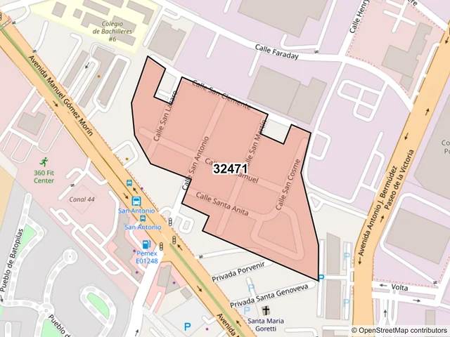 Mapa del código postal 32471, Juárez, Chihuahua