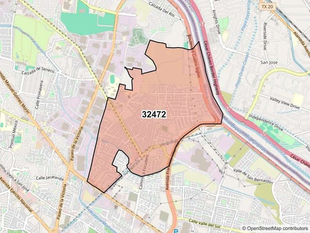Mapa del código postal 32472, Juárez, Chihuahua