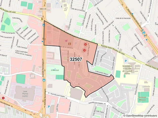 Mapa del código postal 32507, Juárez, Chihuahua