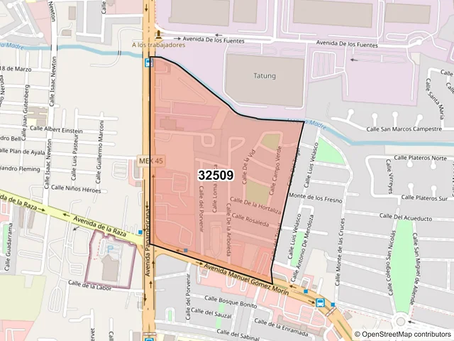 Mapa del código postal 32509, Juárez, Chihuahua
