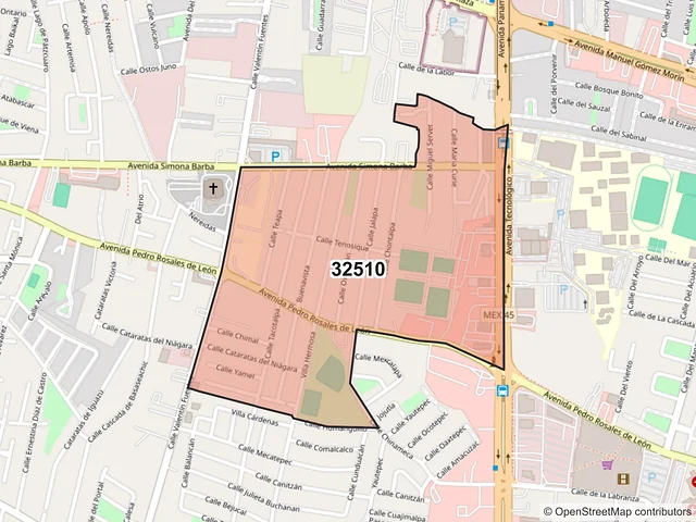 Mapa del código postal 32510, Juárez, Chihuahua