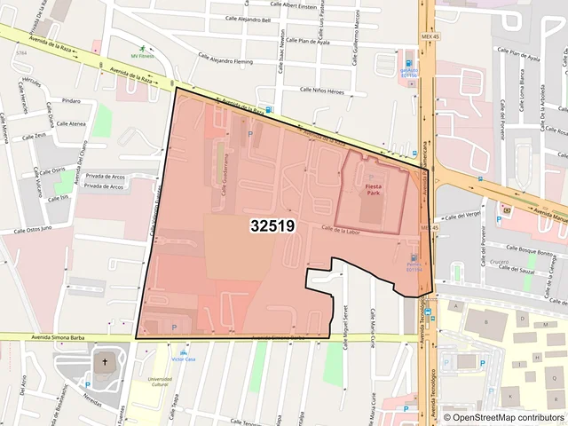 Mapa del código postal 32519, Juárez, Chihuahua