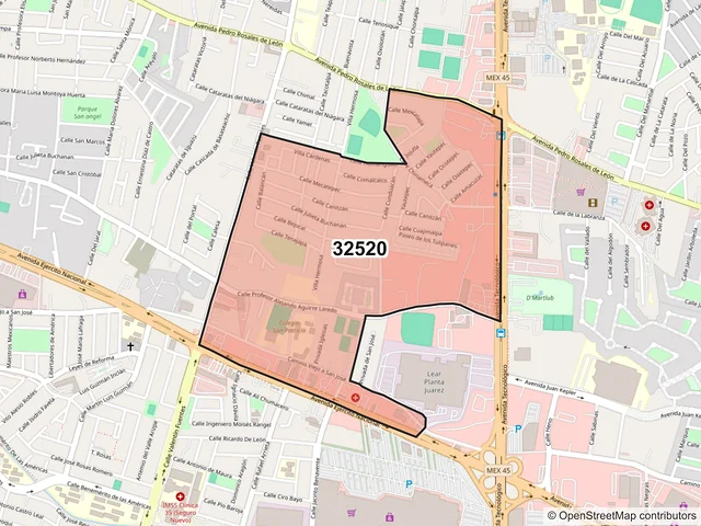 Mapa del código postal 32520, Juárez, Chihuahua